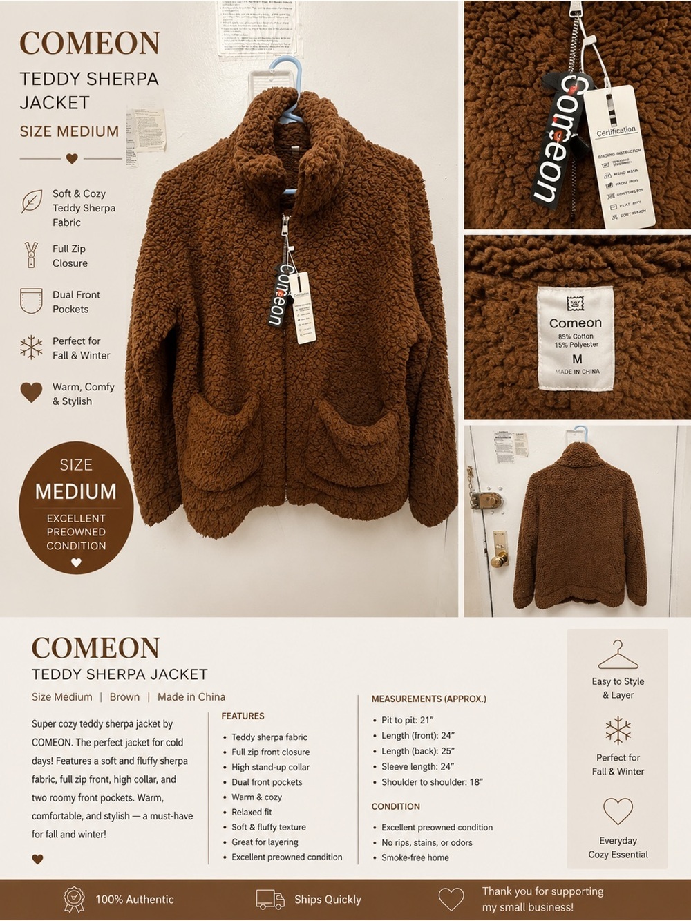 Amazon Comeon Teddy Sherpa Jacket in Brown